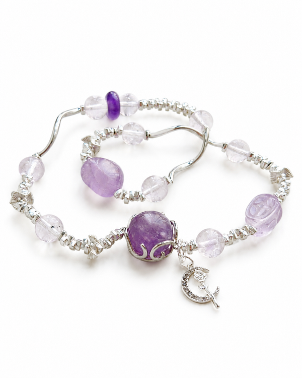 Blush Amethyst Charm Bracelet on white background