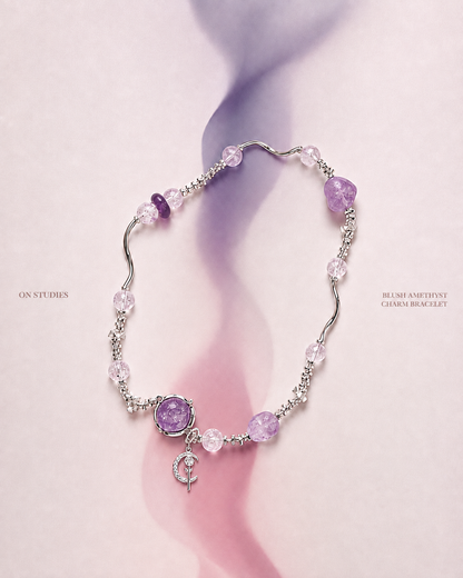 Blush Amethyst Charm Bracelet color study with natural stone and silver-tone details
