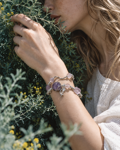 Blush Amethyst Charm Bracelet worn on wrist