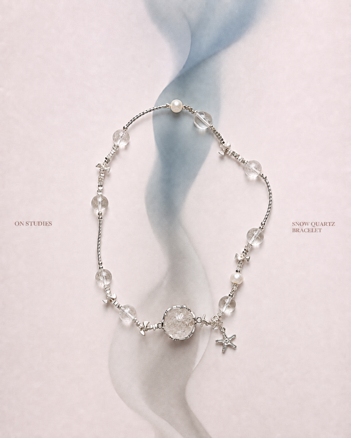 Snow Quartz Bracelet color study with clear quartz and silver-tone details