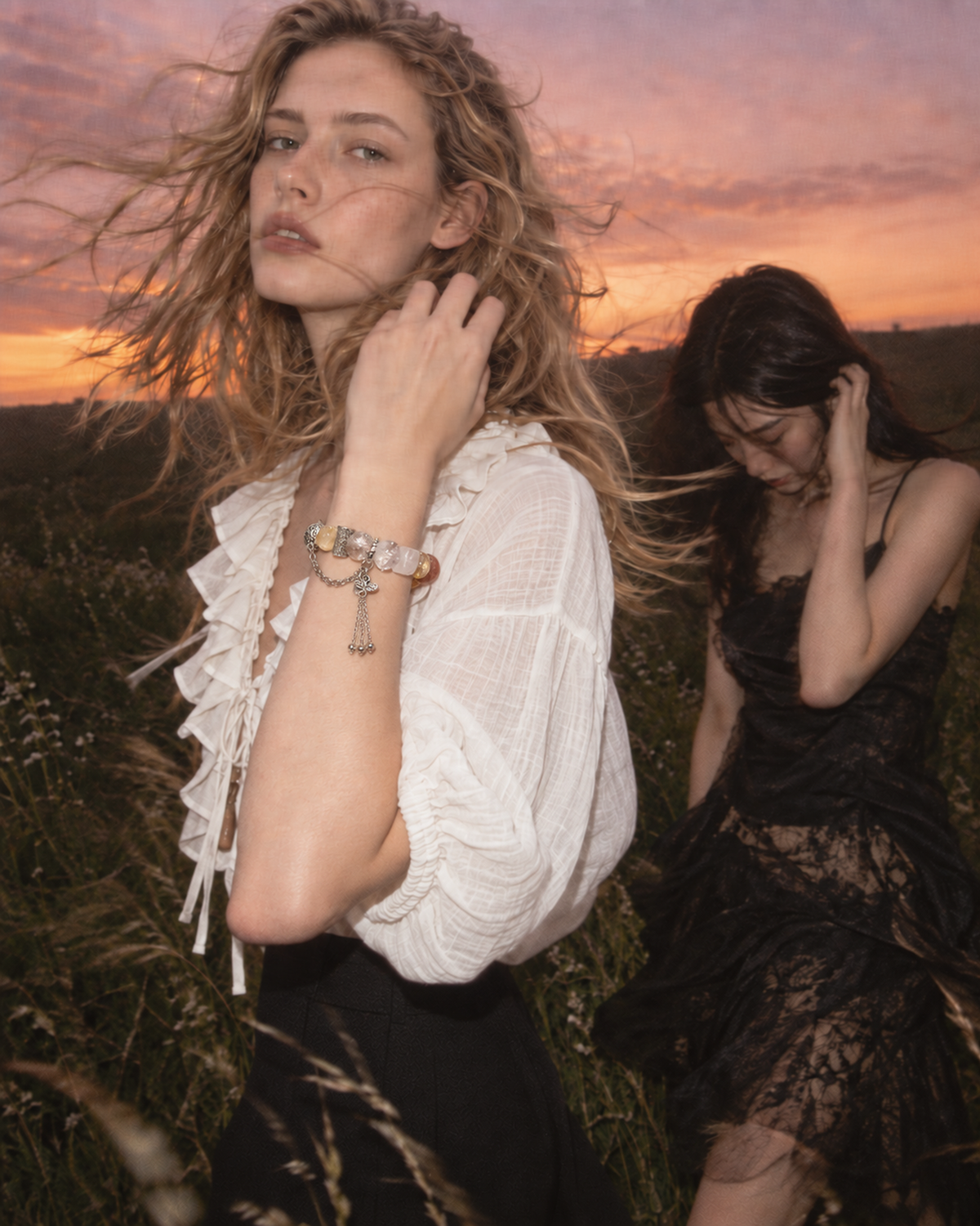 Close-up of Golden Hour Tassel Bracelet worn on wrist