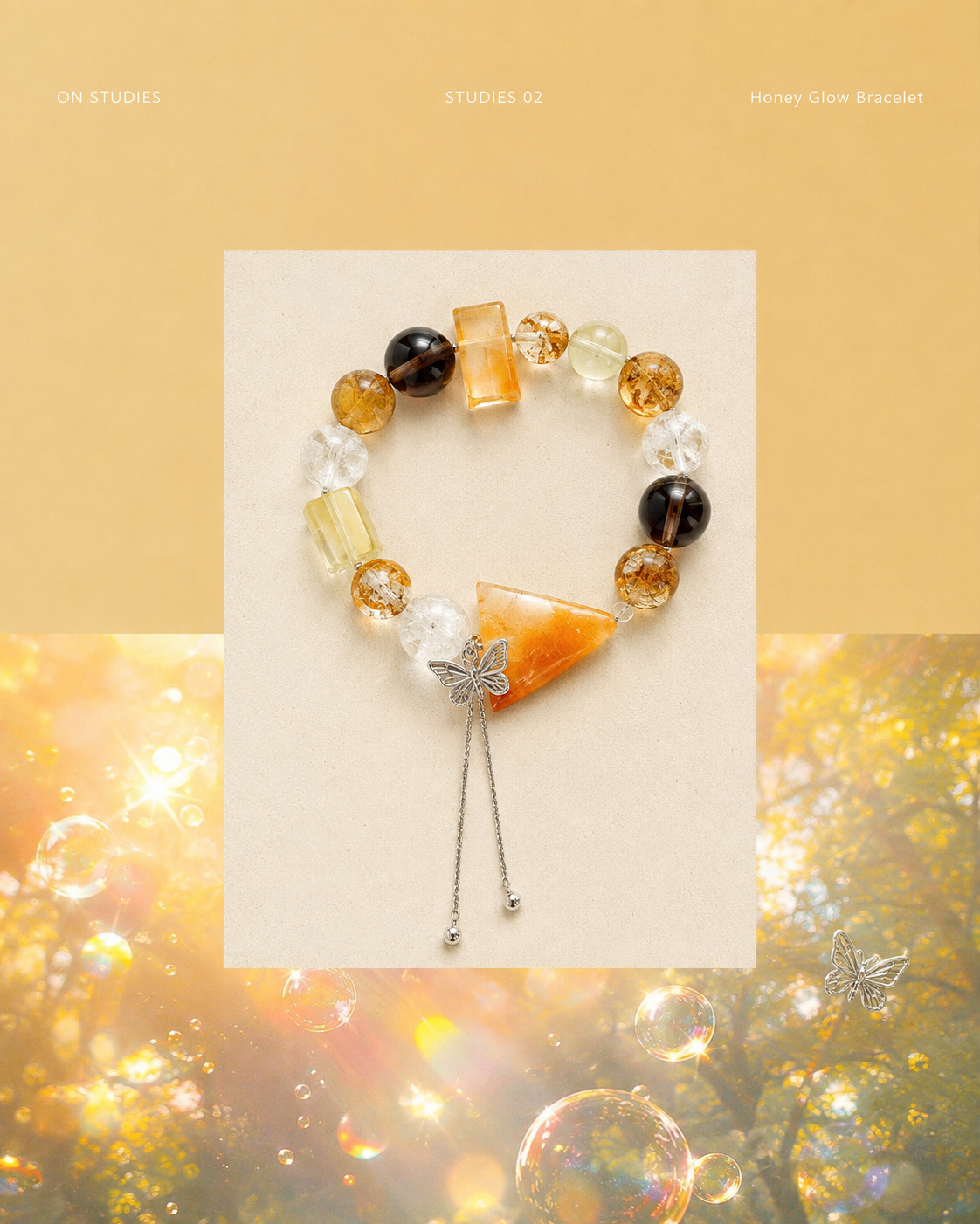 Honey Glow Bracelet color study with yellow quartz and dark stone accents