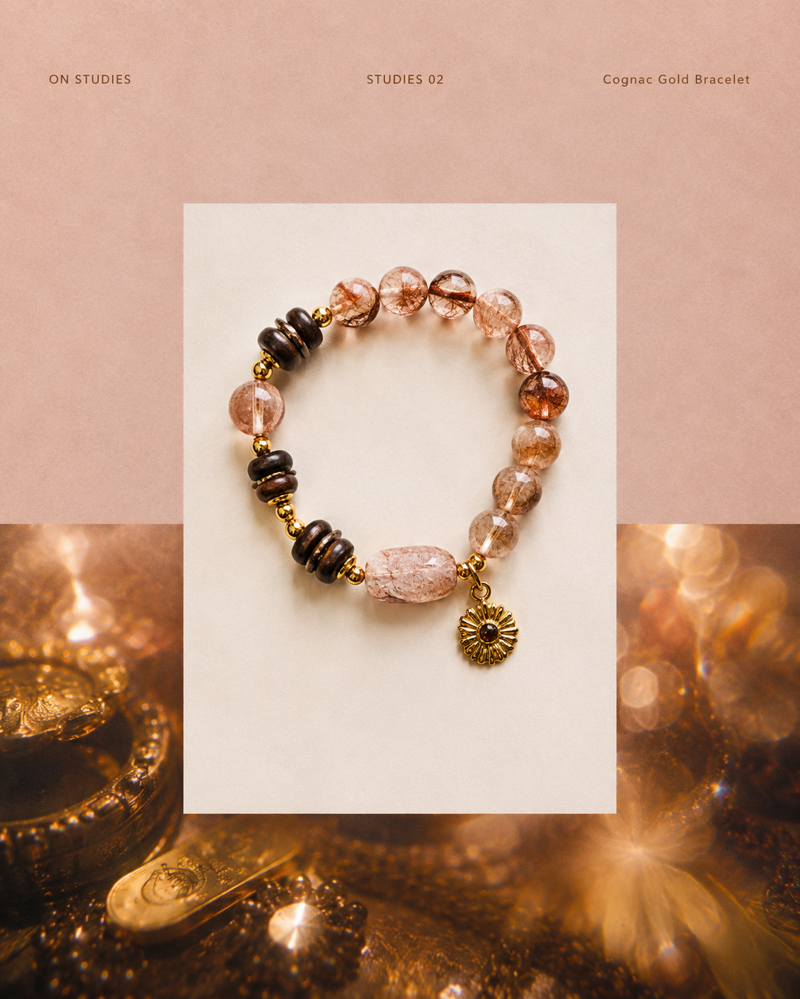 Cognac Gold Bracelet color study with warm natural stones and gold-tone details