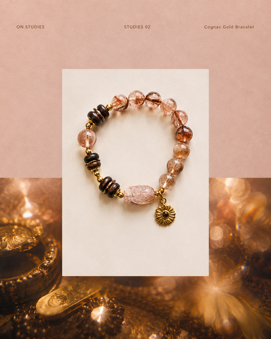 Cognac Gold Bracelet color study with warm natural stones and gold-tone details