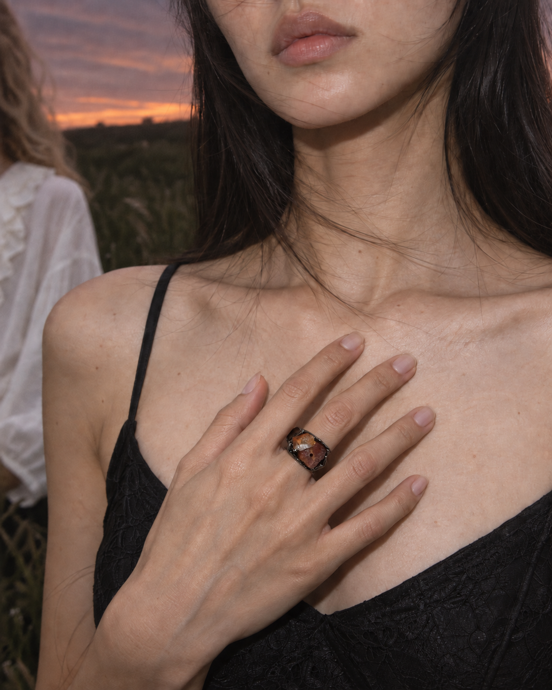 Honey Amber Ring worn on hand