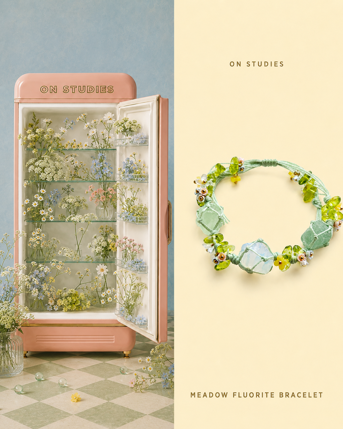Meadow Fluorite Bracelet color study with green fluorite and sparkling accents