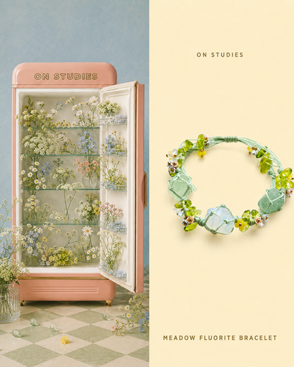 Meadow Fluorite Bracelet color study with green fluorite and sparkling accents