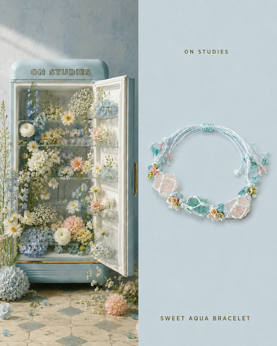 Sweet Aqua Bracelet color study with aquamarine and rose quartz