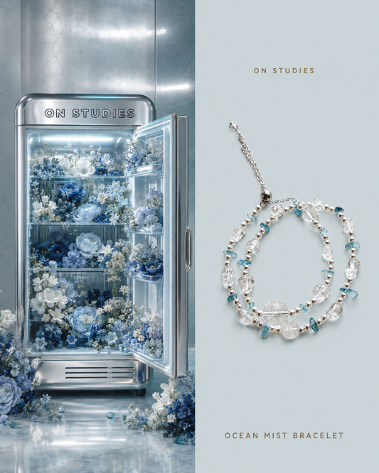 Ocean Mist Bracelet color study with clear quartz and aquamarine